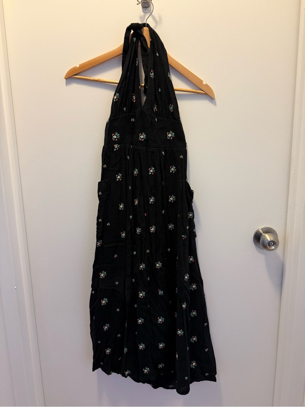 Urban Outfitters Black Maxi Dress with Small Floral Embroidery